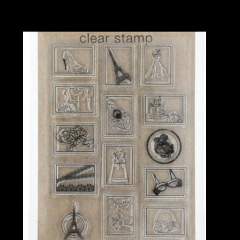 4 ITEMS CLEAR STAMPS SET 14 PCS EACH AND STAMP BLOCKS CARS PARIS SHOES GUITAR